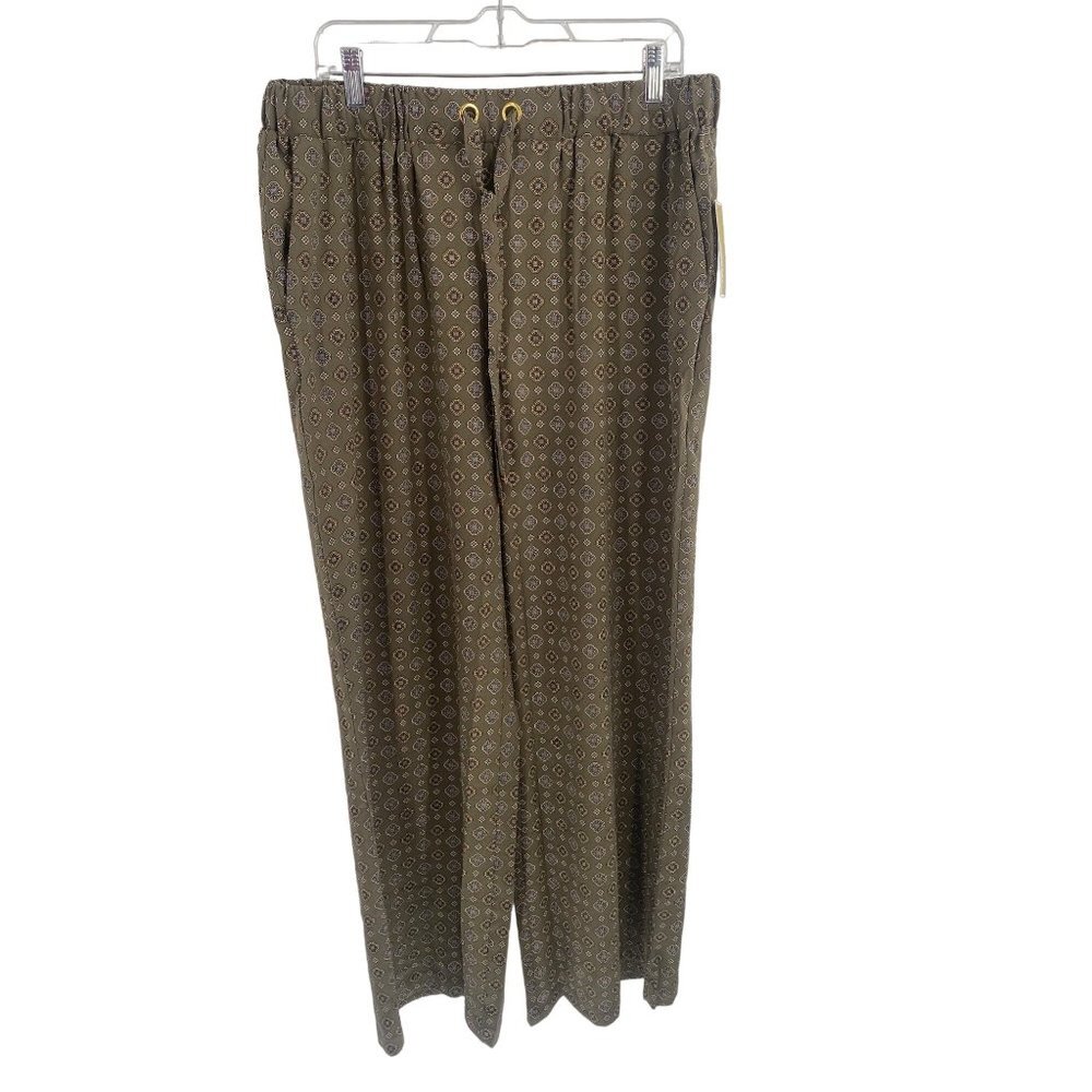 Michael Kors Womens OLIVE GREEN Printed DRAWSTRING Pocket RELAX WIDE LEG Pant
